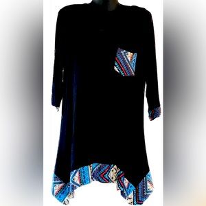 Like new Cowgirl Black Rayon blouse with geometric designs size Large